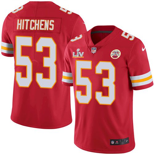 Men's Kansas City Chiefs #53 Anthony Hitchens Red NFL 2021 Super Bowl LV Stitched Jersey Men's Kansas City Chiefs #53 Anthony Hitchens Red NFL 2021 Super Bowl LV Stitched Jersey